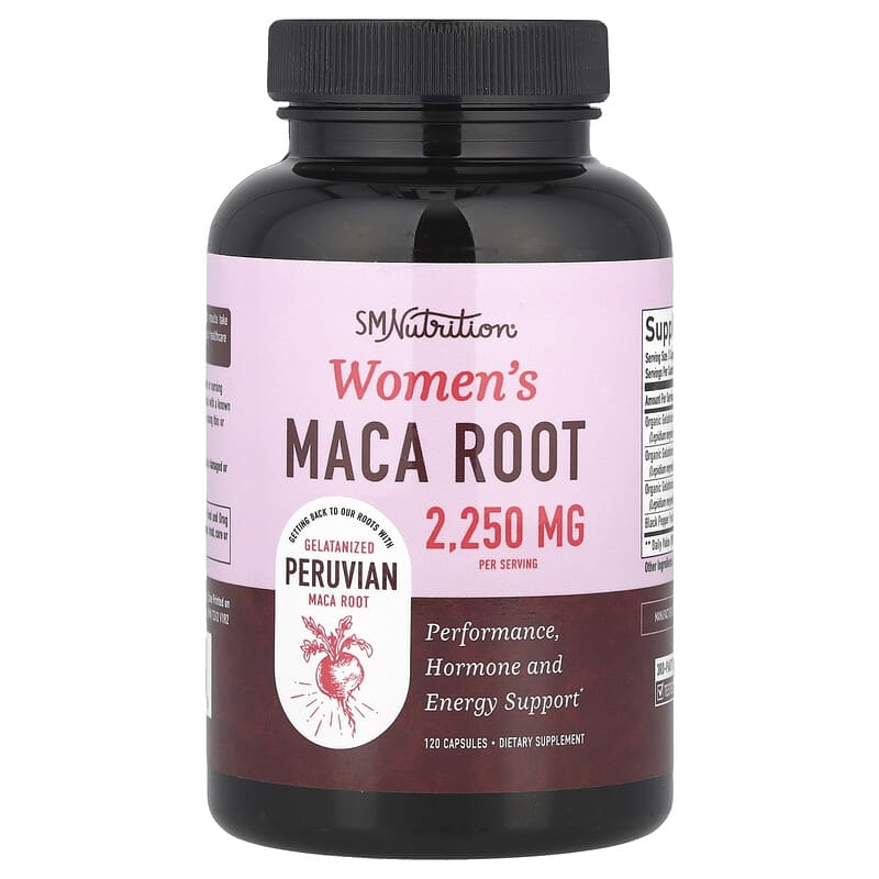 Cápsulas de raíz de maca orgánica para mujeres | Maca peruana 2250 mg extra fuerte | Polvo de raíz roja, negra y amarilla con pimienta negra | Suplemento de hierbas para apoyar el equilibrio